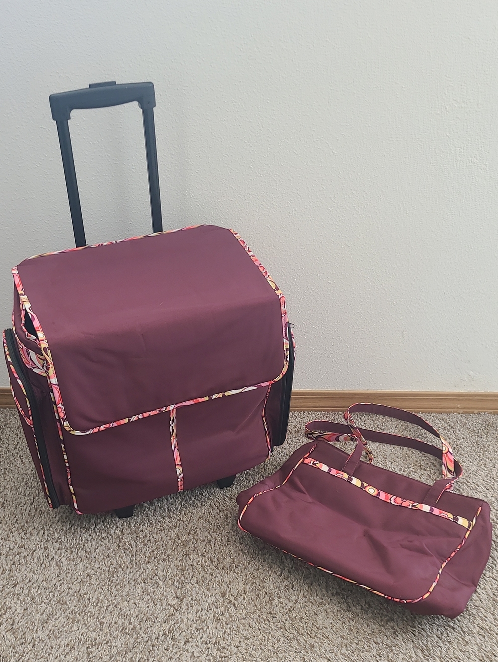 Maroon Travel Tote & Rolling Carry Bag Set